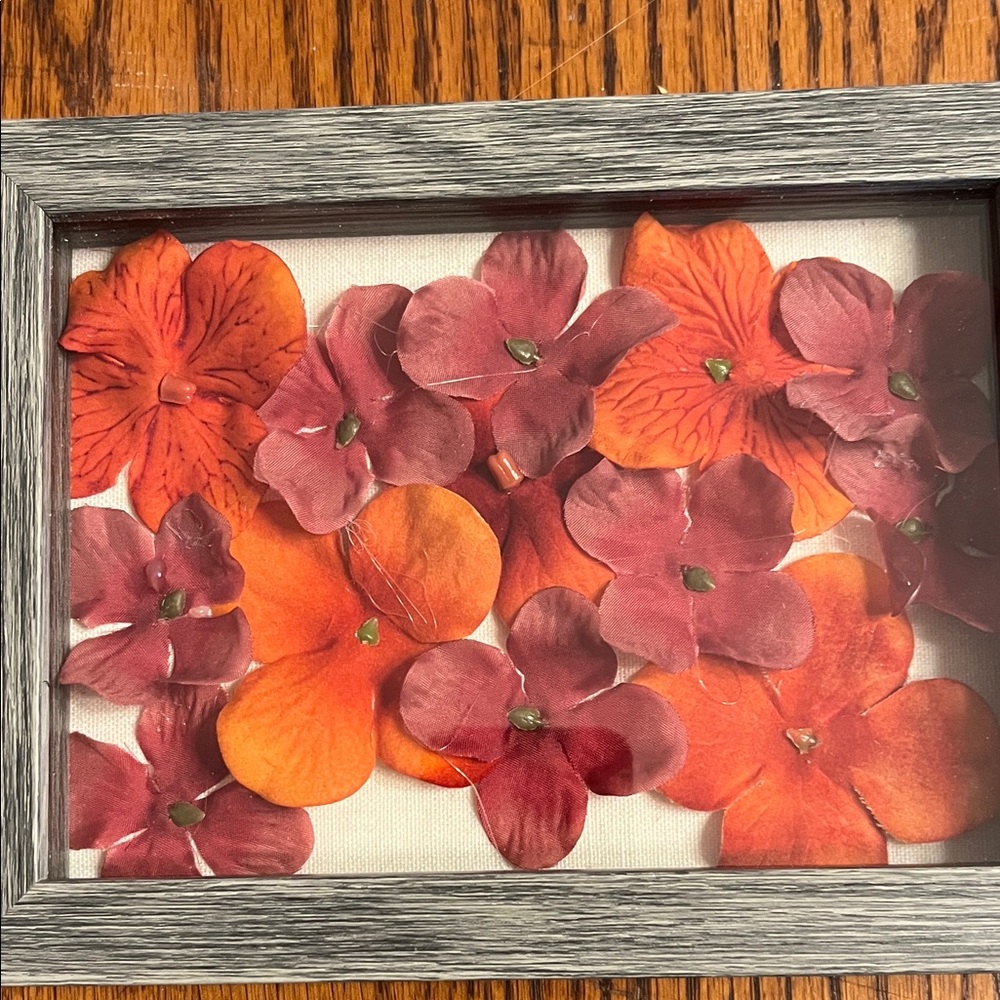 Handmade Framed Floral Shadow Box Wall Art in Orange and Red